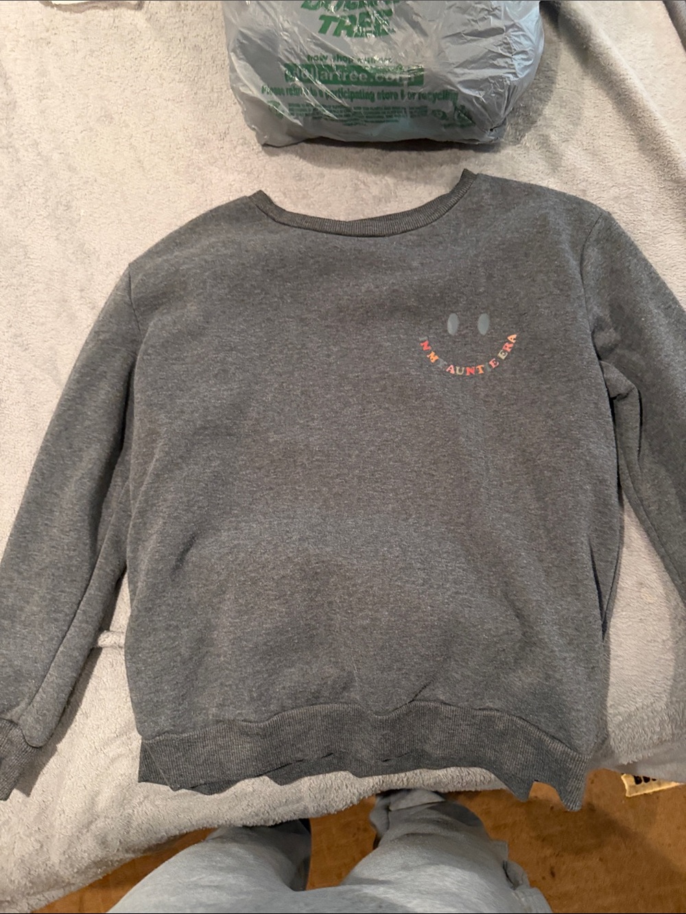SHEIN Dark Gray Crewneck Sweatshirt with Small Smiley Chest Print
